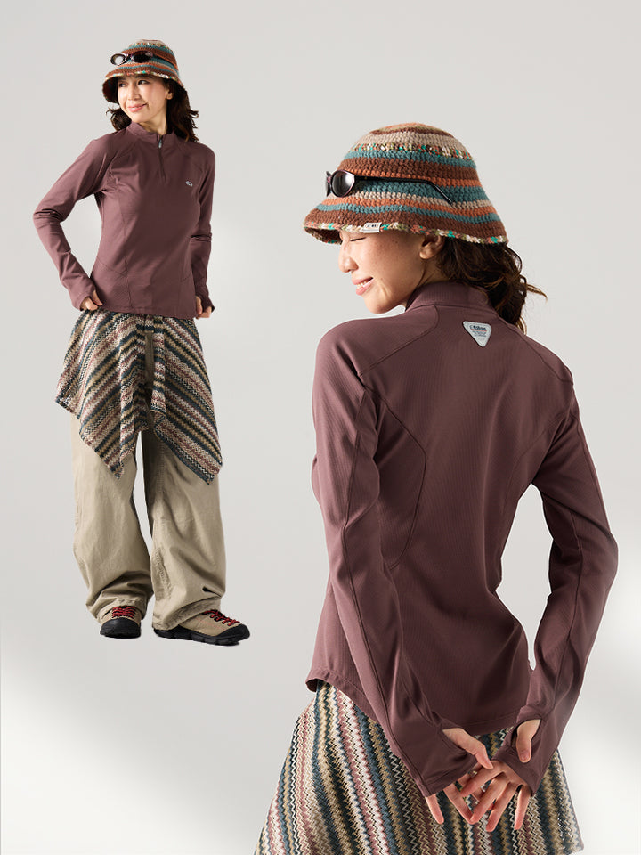 ハーフジップ ワッフル ロングTシャツ ウィメンズ 25BLCT008