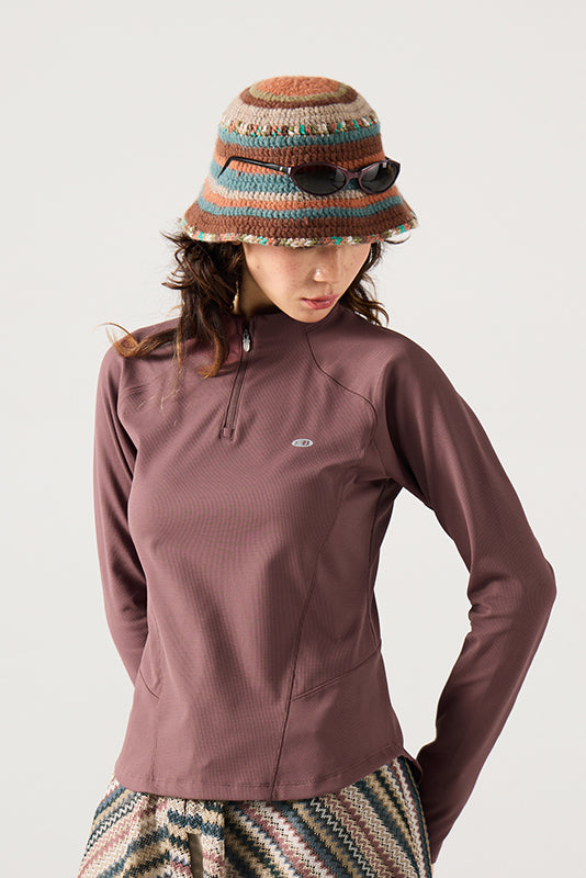 ハーフジップ ワッフル ロングTシャツ ウィメンズ 25BLCT008