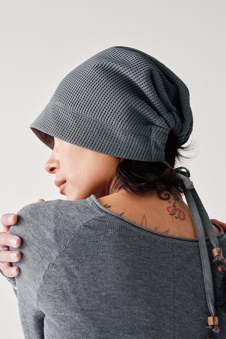 ワッフル編みドロストリング付き帽子NLBLAML004