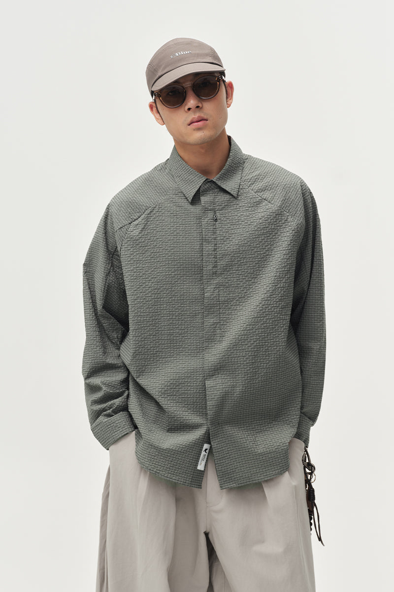 COOLMAXリップル生地チェック長袖シャツNLBLCCY003