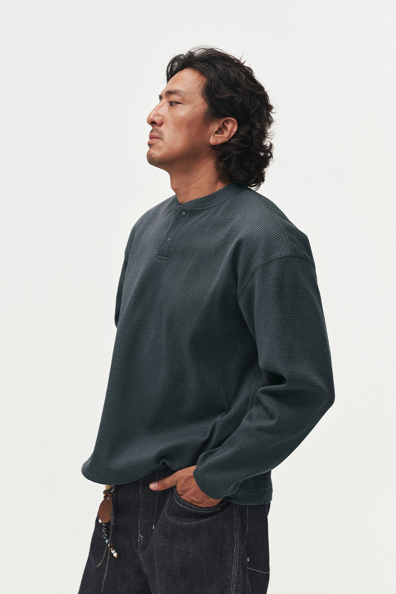 SOLOTEXヘンリーネックワッフル長袖TシャツNLBLCTX023