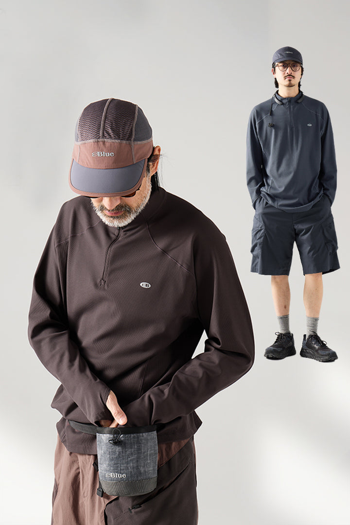 ハーフジップ ワッフル ロングTシャツ メンズ