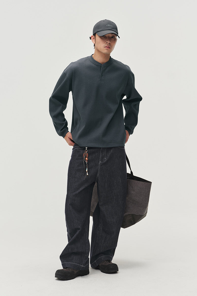 SOLOTEXヘンリーネックワッフル長袖TシャツNLBLCTX023