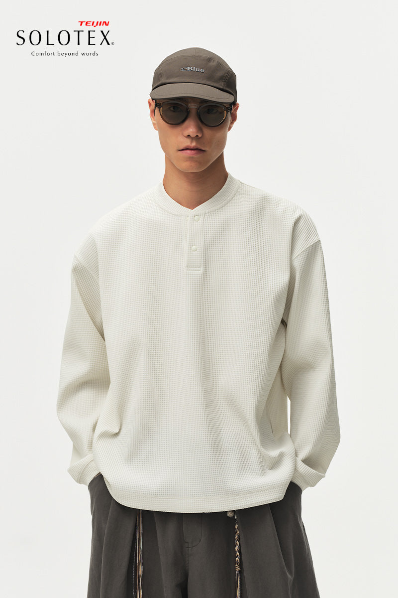 SOLOTEXヘンリーネックワッフル長袖TシャツNLBLCTX023