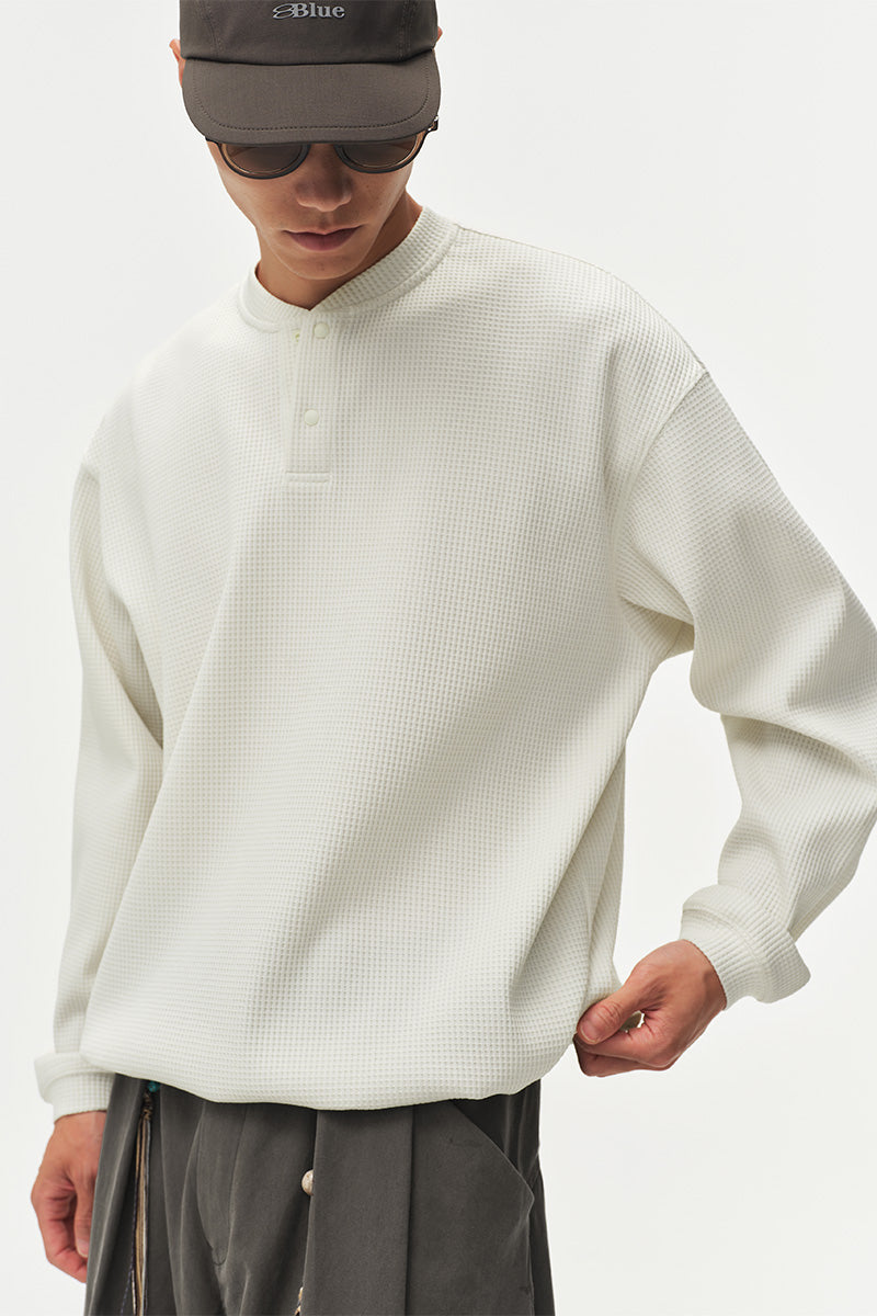SOLOTEXヘンリーネックワッフル長袖TシャツNLBLCTX023