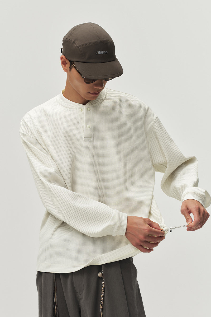 SOLOTEXヘンリーネックワッフル長袖TシャツNLBLCTX023