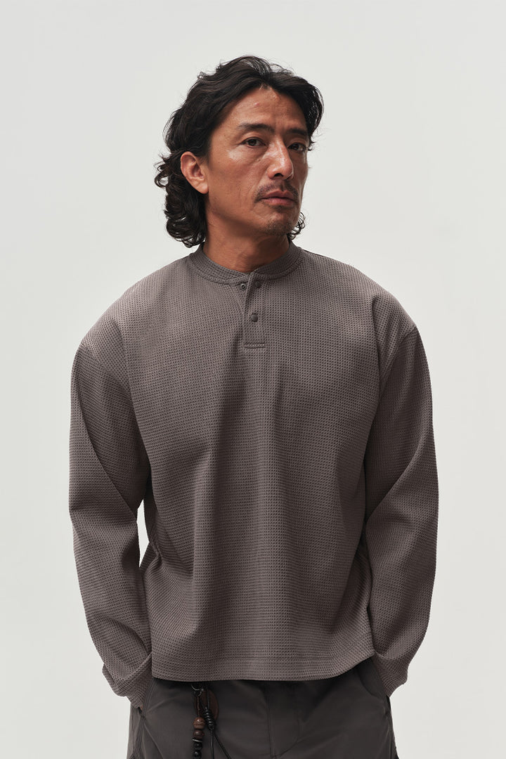 SOLOTEXヘンリーネックワッフル長袖TシャツNLBLCTX023