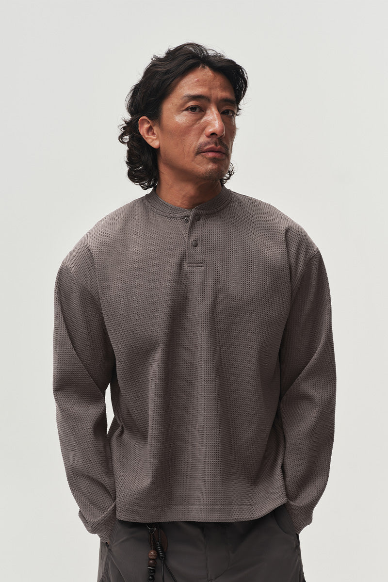 SOLOTEXヘンリーネックワッフル長袖TシャツNLBLCTX023