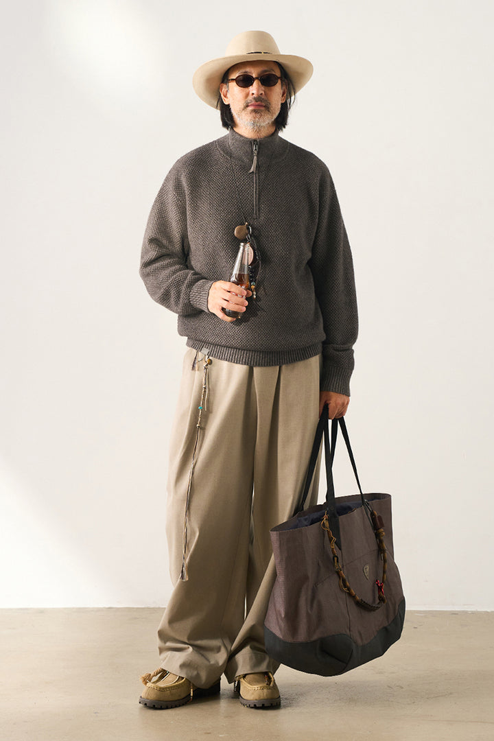 ウールハーフジップロングスリーブニットセーター25BLMS007