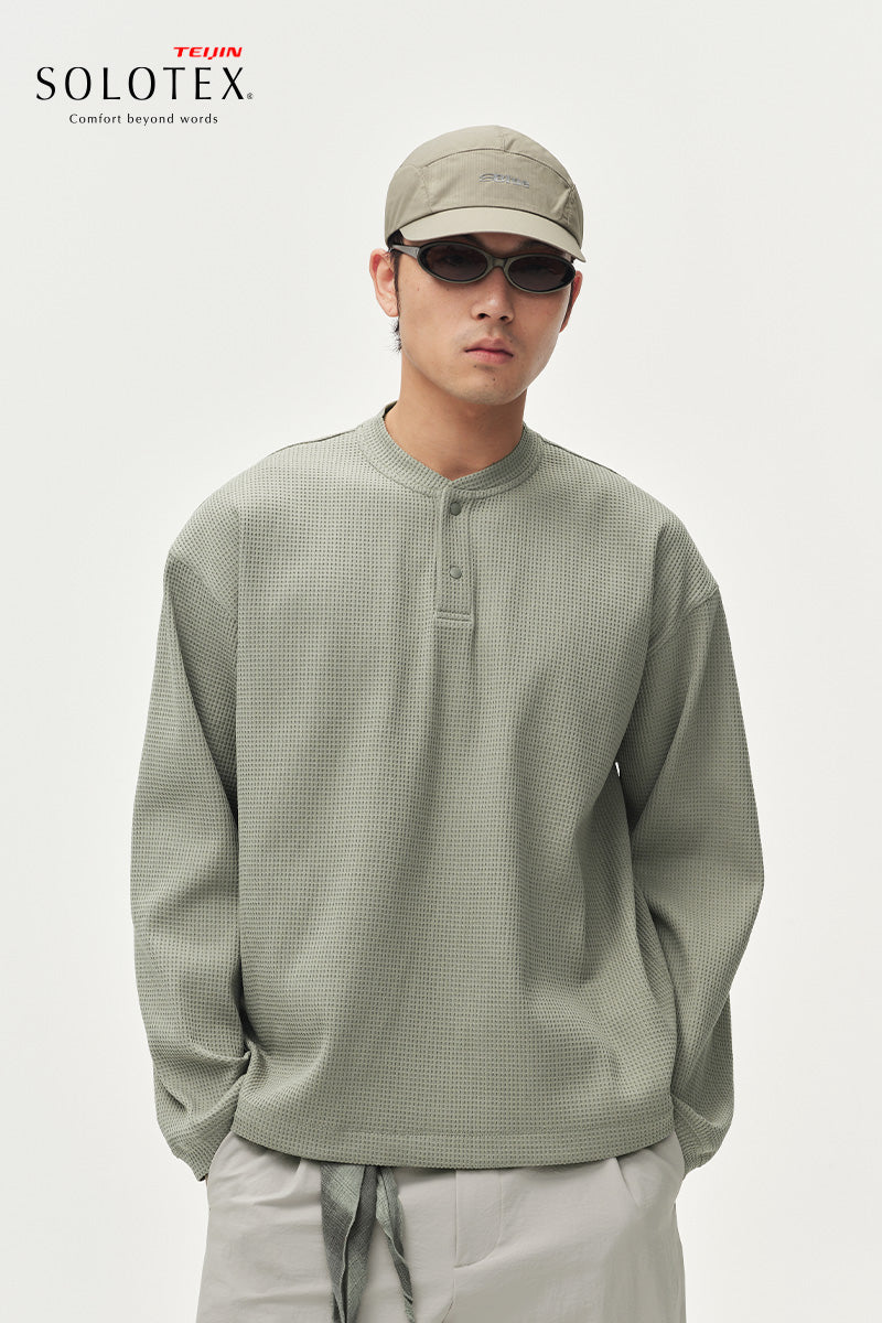 SOLOTEXヘンリーネックワッフル長袖TシャツNLBLCTX023