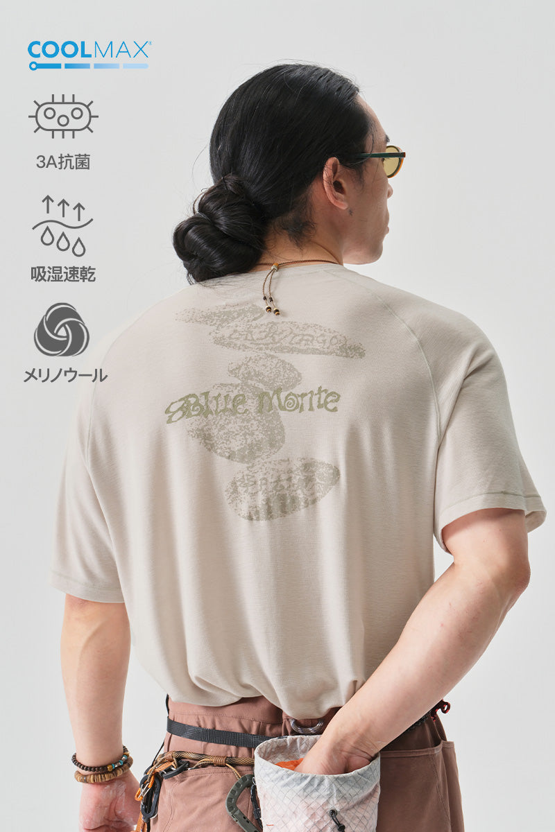 COOLMAXストーン柄メリノウール半袖TシャツNLBLDTX028