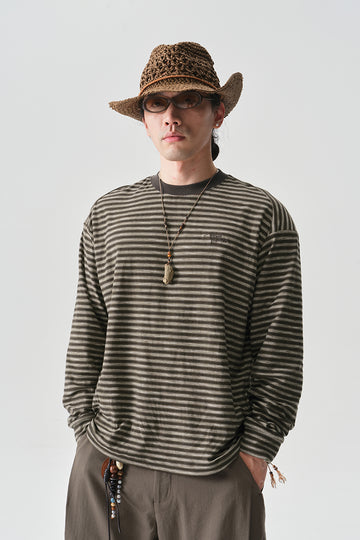 細ボーダーコットン長袖TシャツNLBLCTX014
