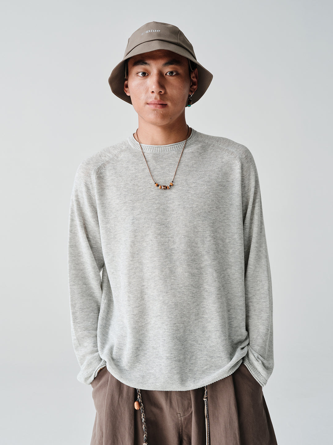 ウールクルーネック長袖ニットセーターNLBLMZS002