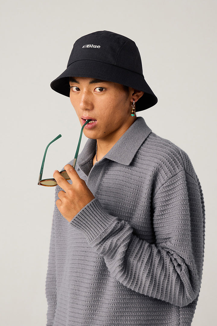 リブ編みポロネックセーター25BLMS005