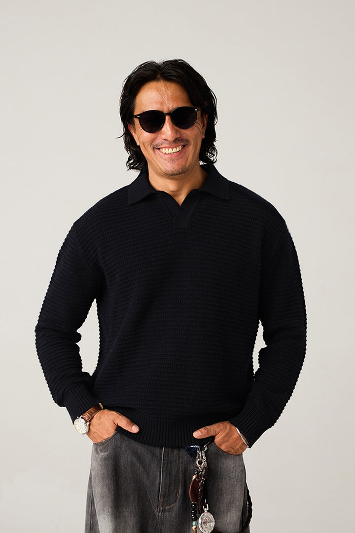 リブ編みポロネックセーター25BLMS005