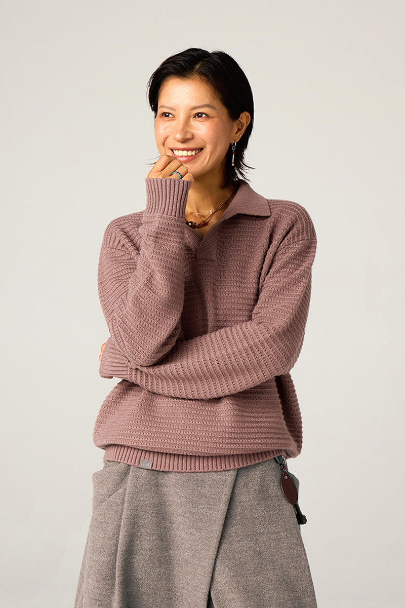 リブ編みポロネックセーター25BLMS005