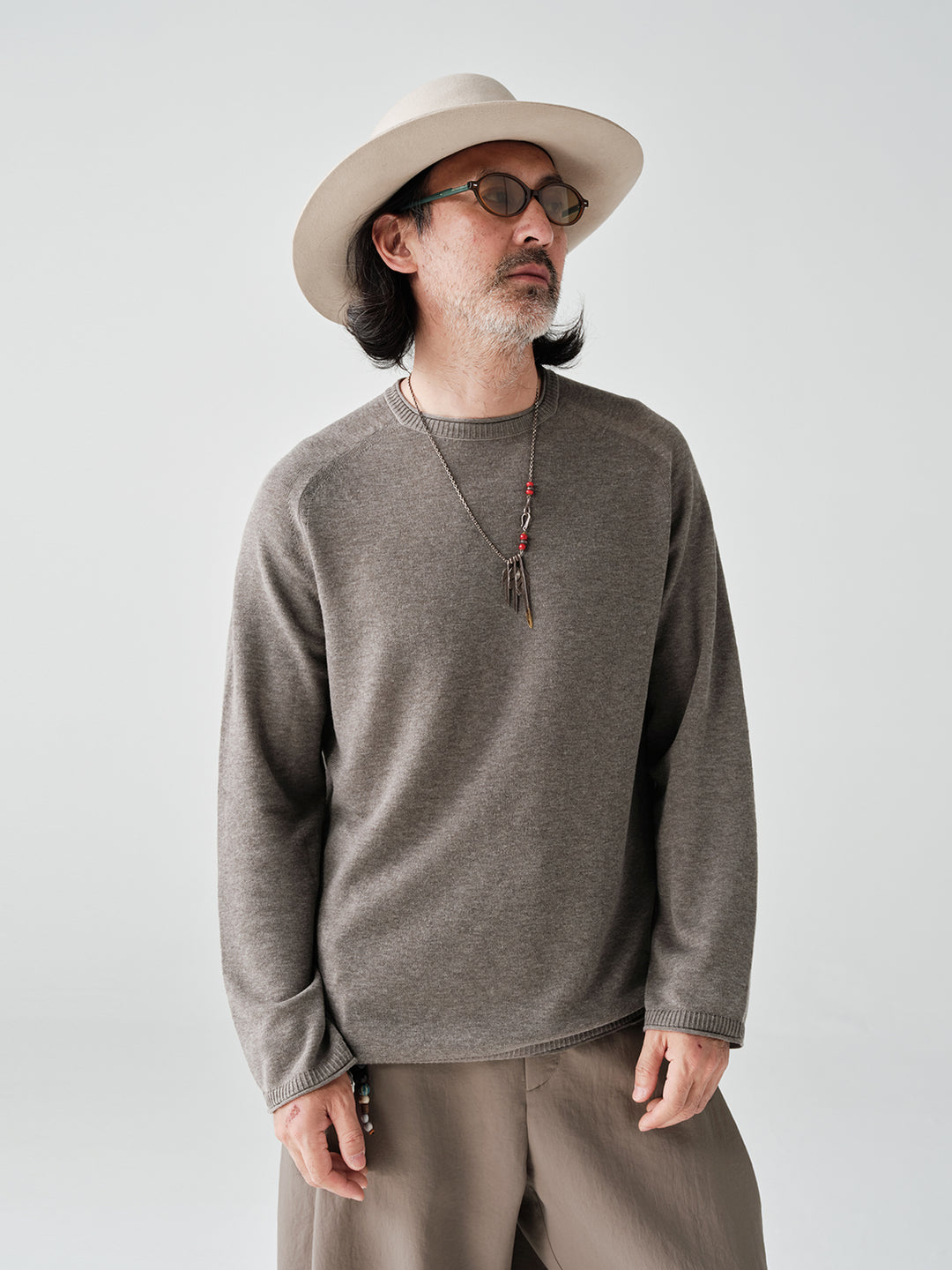 ウールクルーネック長袖ニットセーターNLBLMZS002