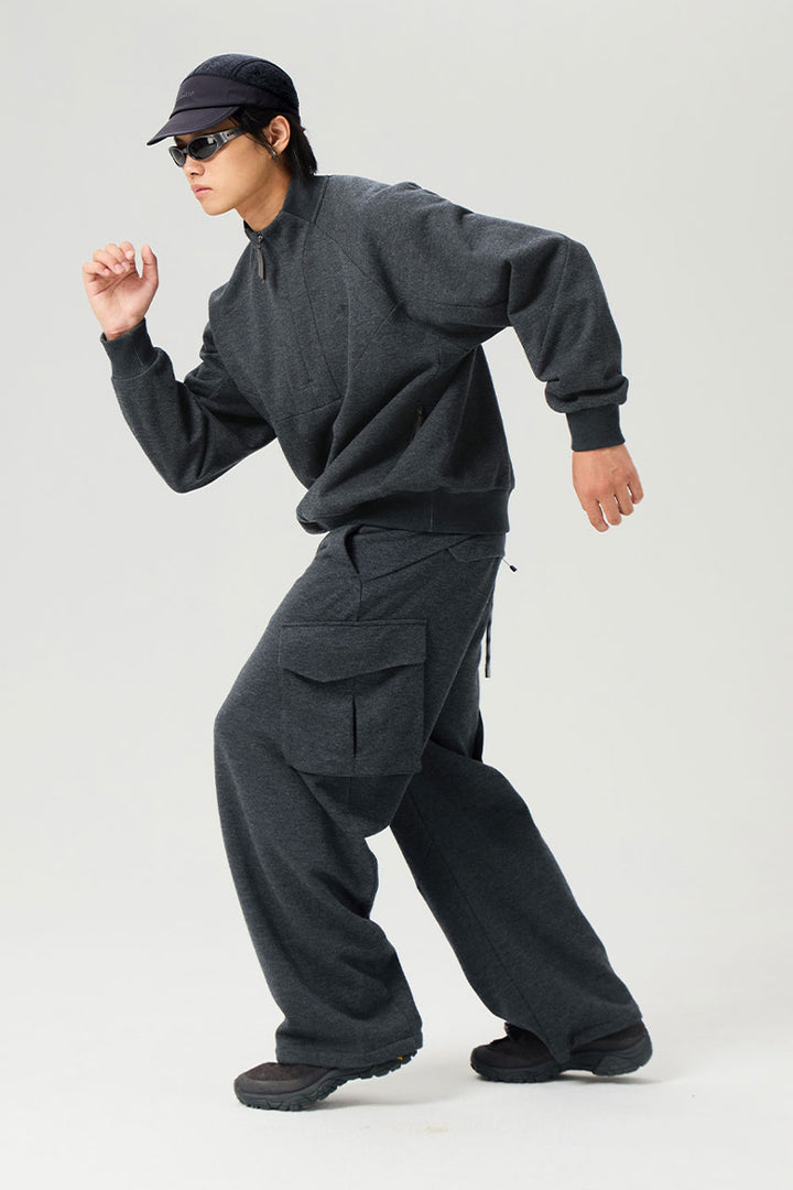 マルチポケット裏起毛ウールワークパンツ25BLCK033