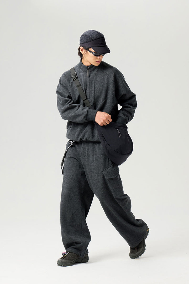 マルチポケット裏起毛ウールワークパンツ25BLCK033