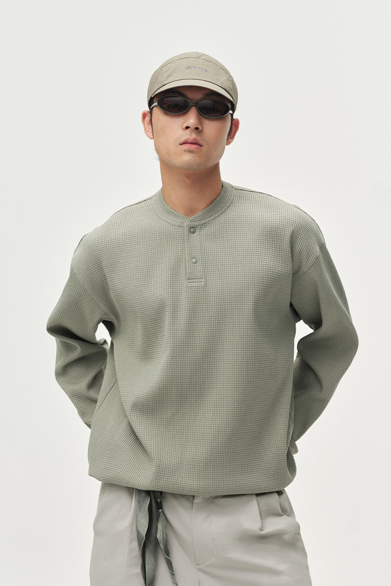 SOLOTEXヘンリーネックワッフル長袖TシャツNLBLCTX023
