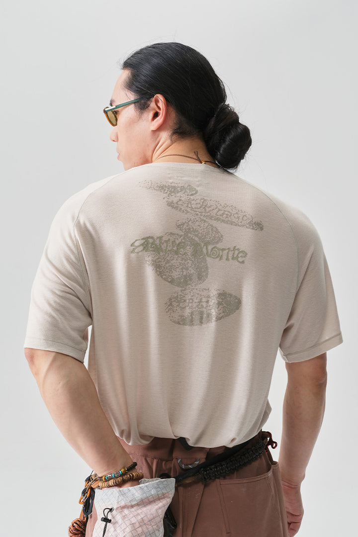COOLMAXストーン柄メリノウール半袖TシャツNLBLDTX028