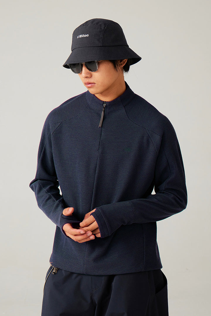 ウール ハーフジップ スタンドカラースウェット25BLWY012