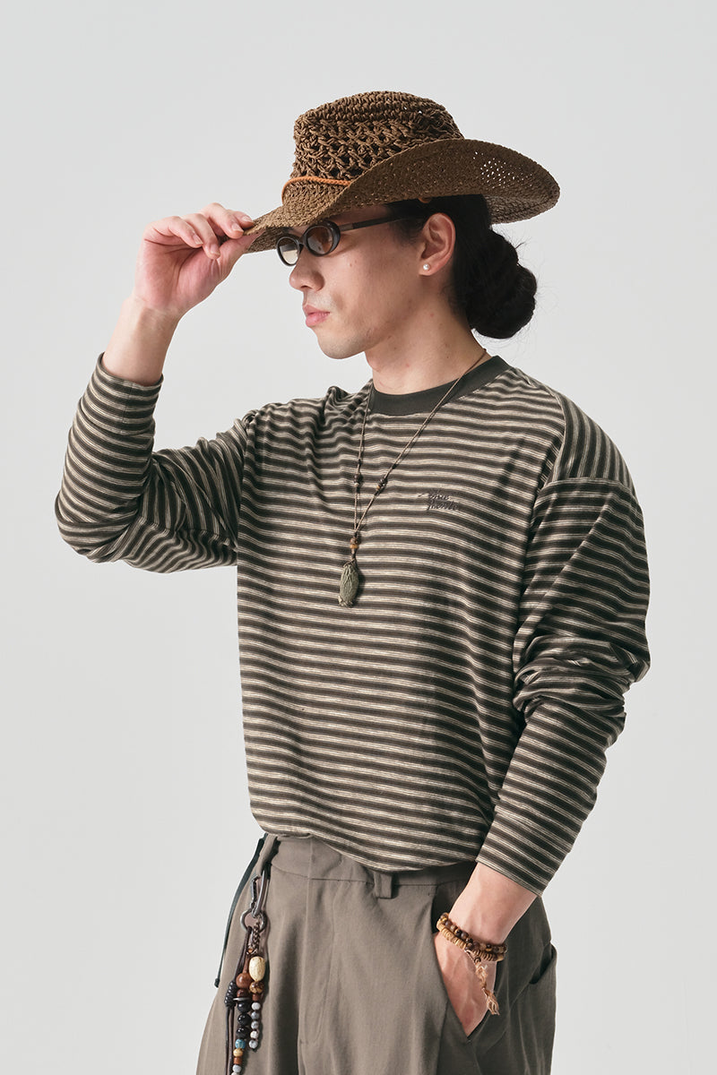 細ボーダーコットン長袖TシャツNLBLCTX014