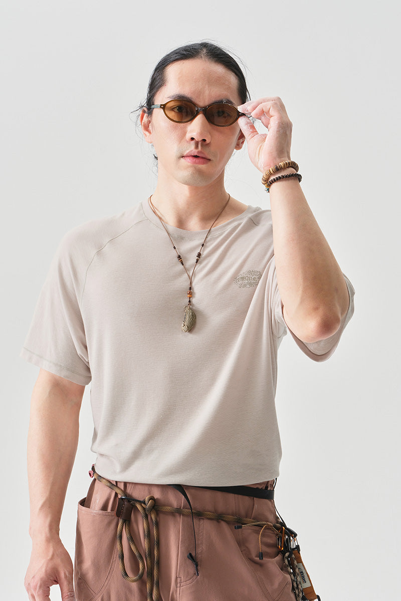 COOLMAXストーン柄メリノウール半袖TシャツNLBLDTX028