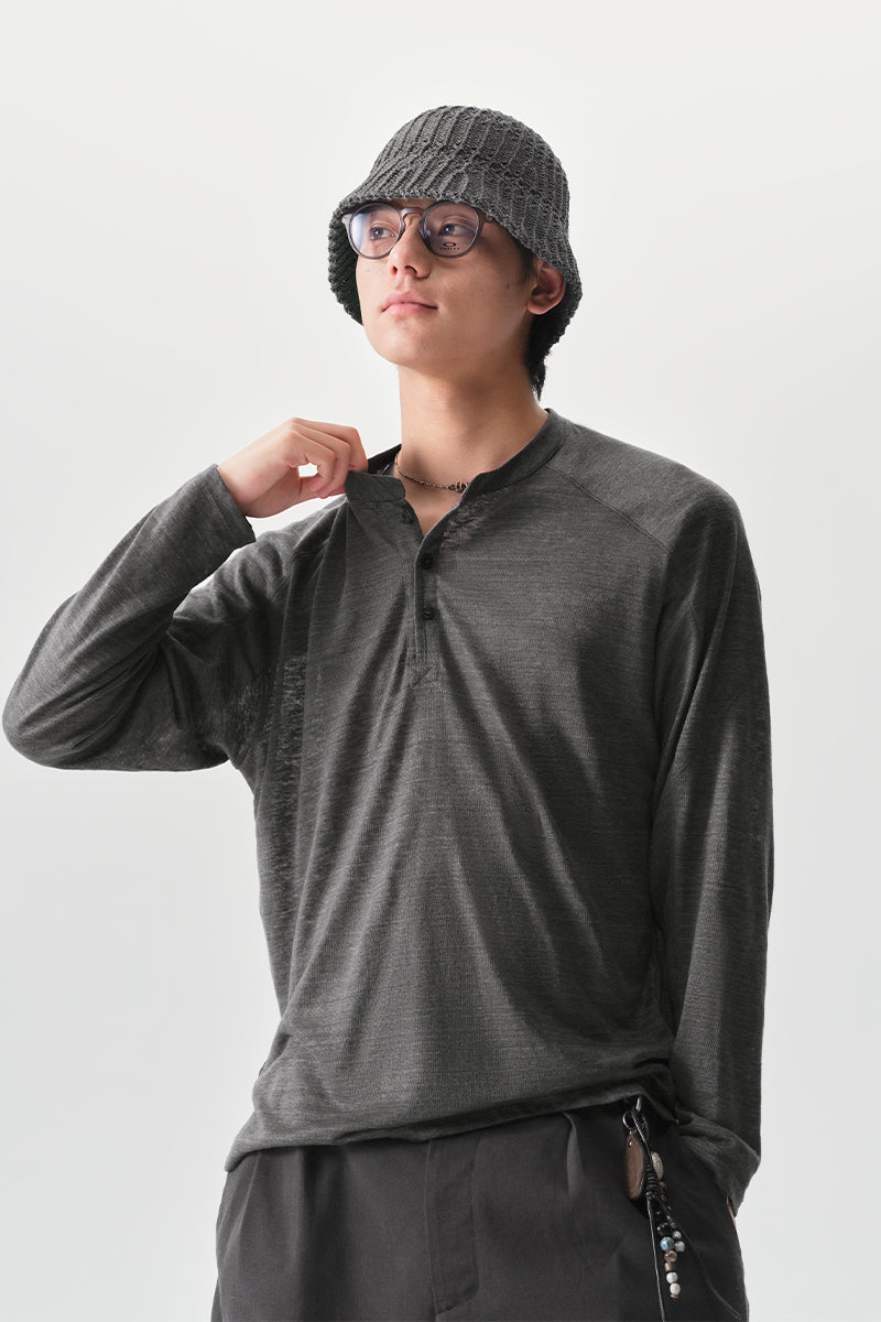ヘンリーネック リネン長袖TシャツNLBLCTX010