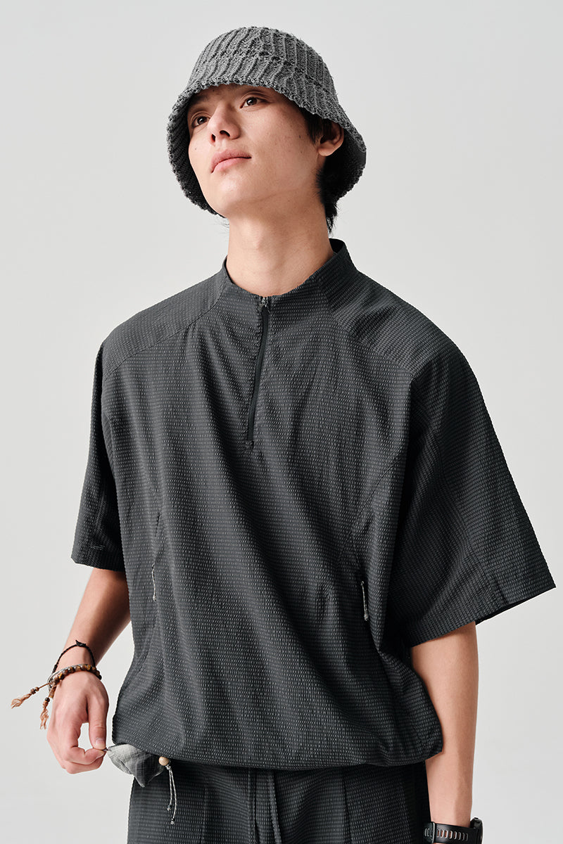Ripple fabric half-zip short-sleeve T-shirt NLBLDTX013