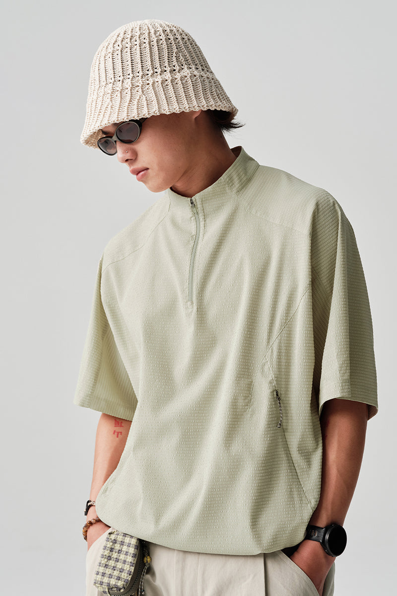 Ripple fabric half-zip short-sleeve T-shirt NLBLDTX013