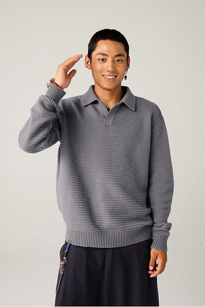 リブ編みポロネックセーター25BLMS005