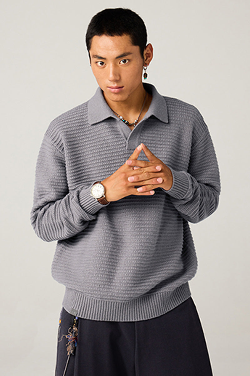 リブ編みポロネックセーター25BLMS005