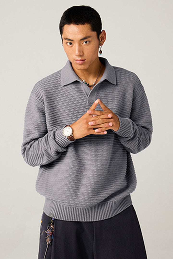 リブ編みポロネックセーター25BLMS005