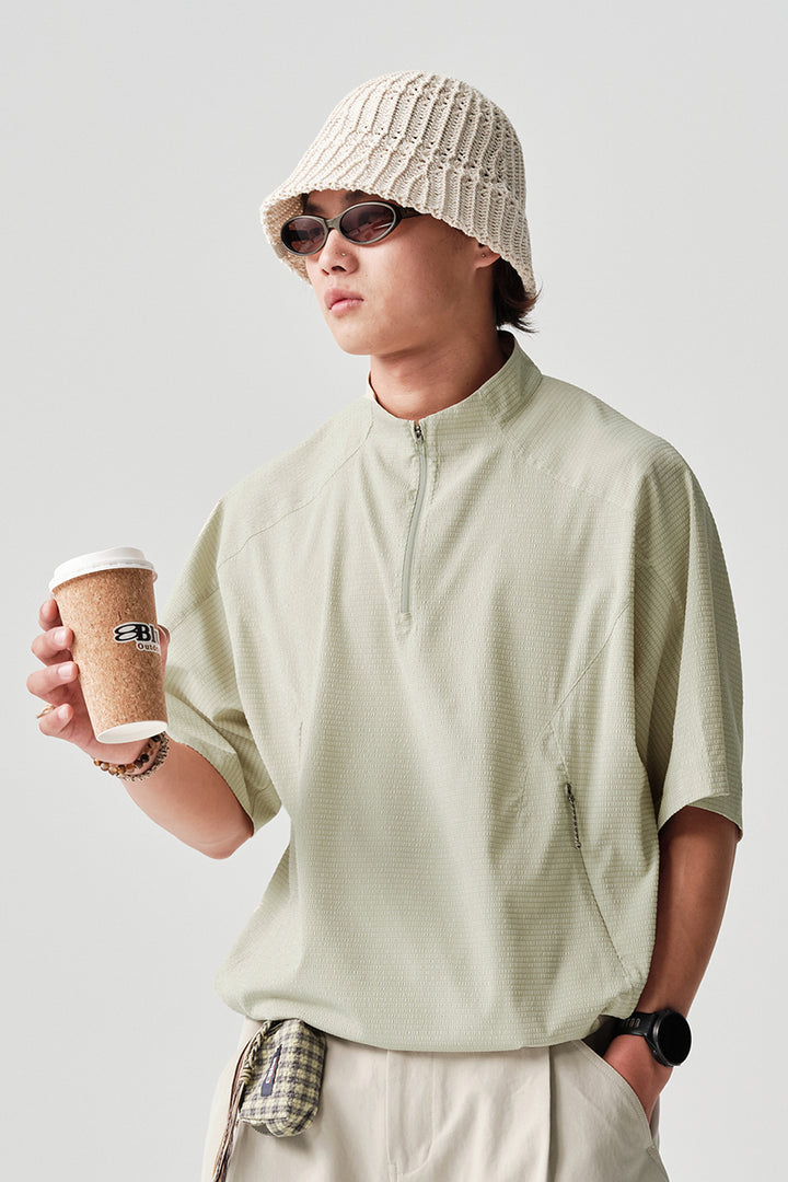 Ripple fabric half-zip short-sleeve T-shirt NLBLDTX013