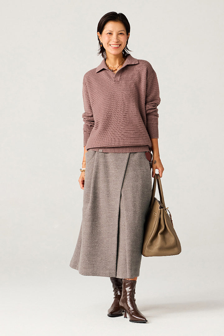 リブ編みポロネックセーター25BLMS005