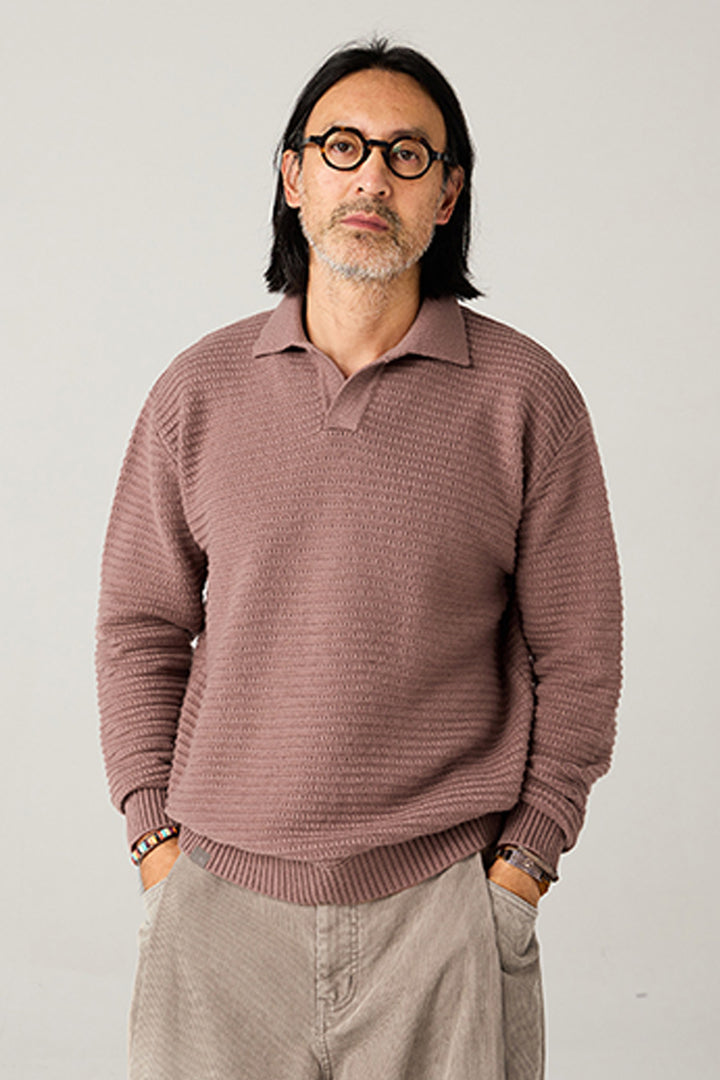 リブ編みポロネックセーター25BLMS005