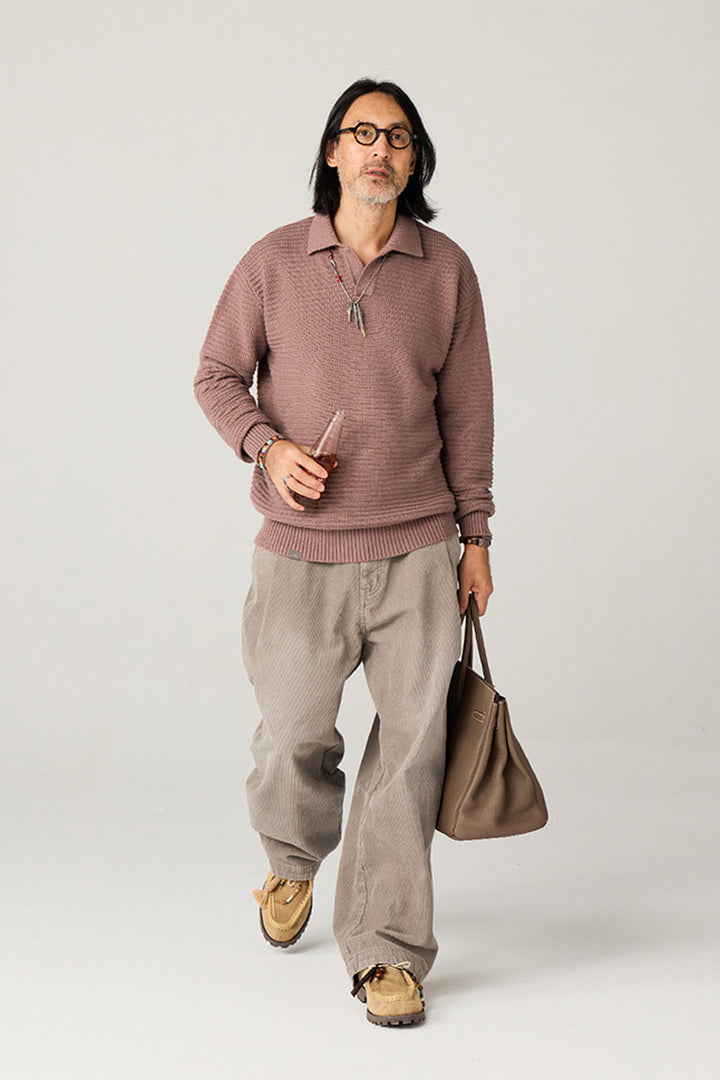 リブ編みポロネックセーター25BLMS005