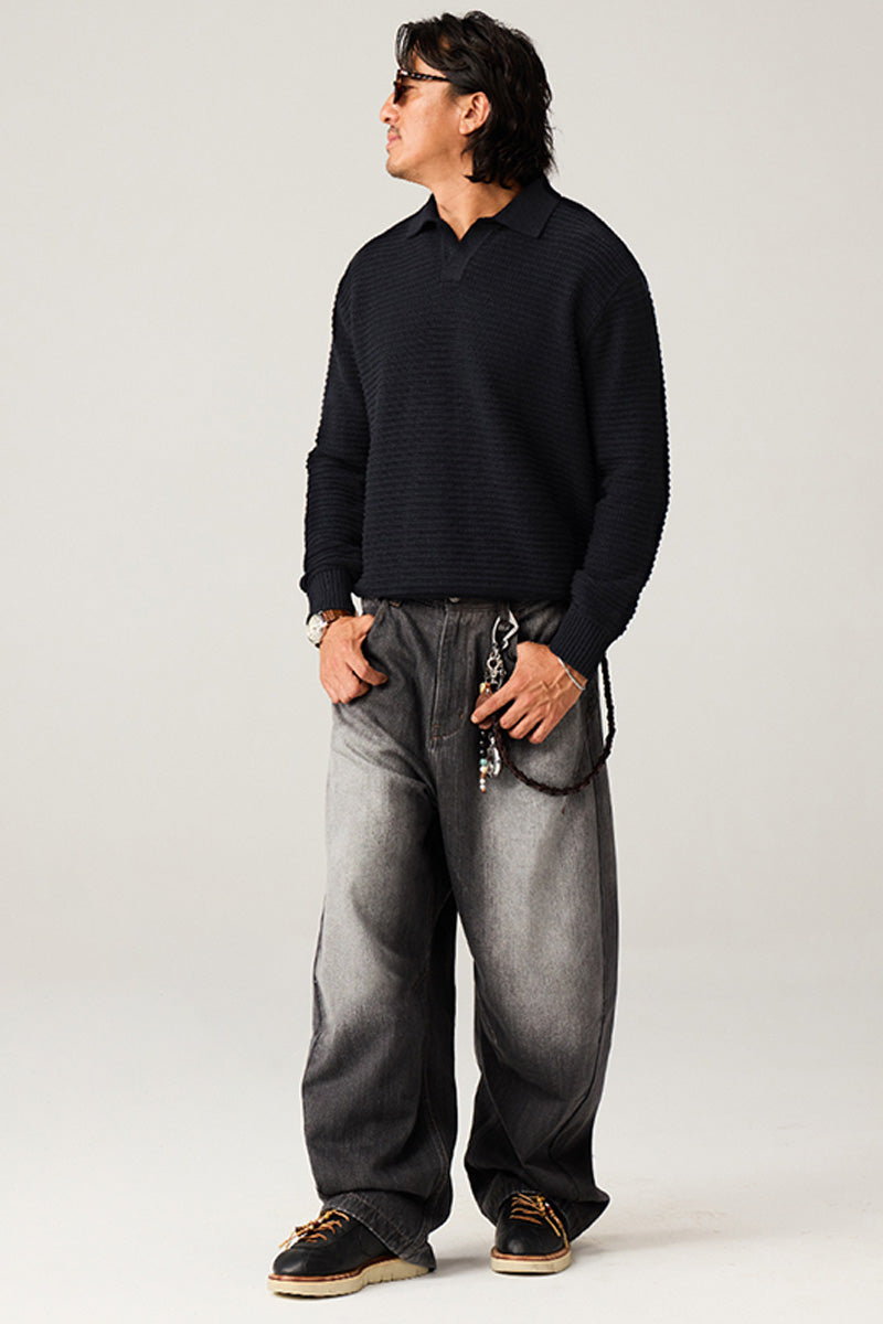 リブ編みポロネックセーター25BLMS005