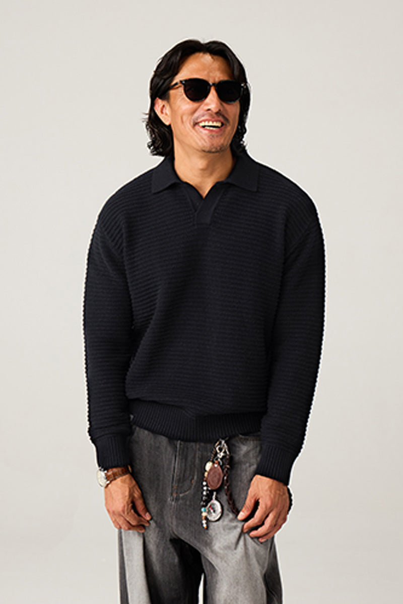 リブ編みポロネックセーター25BLMS005