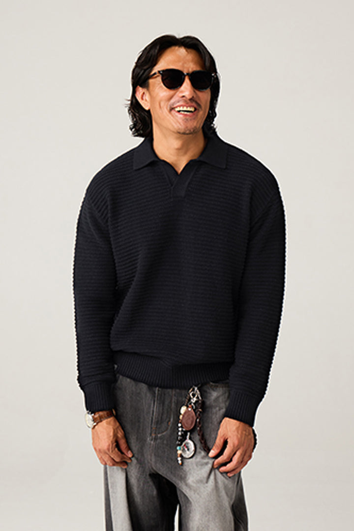 リブ編みポロネックセーター25BLMS005