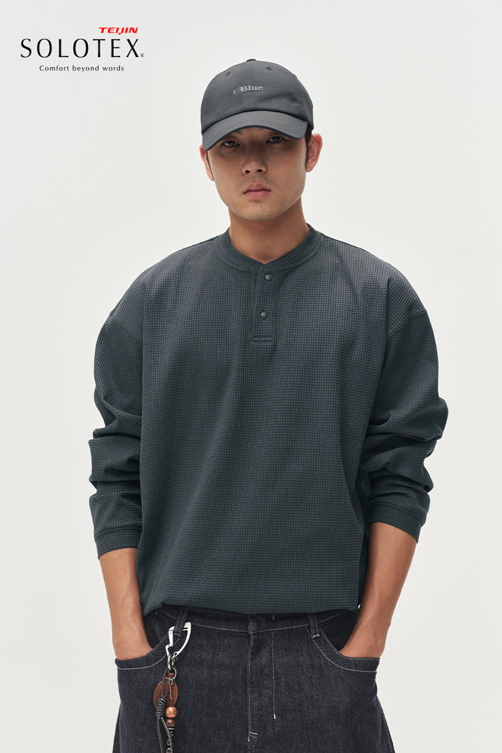SOLOTEXヘンリーネックワッフル長袖TシャツNLBLCTX023