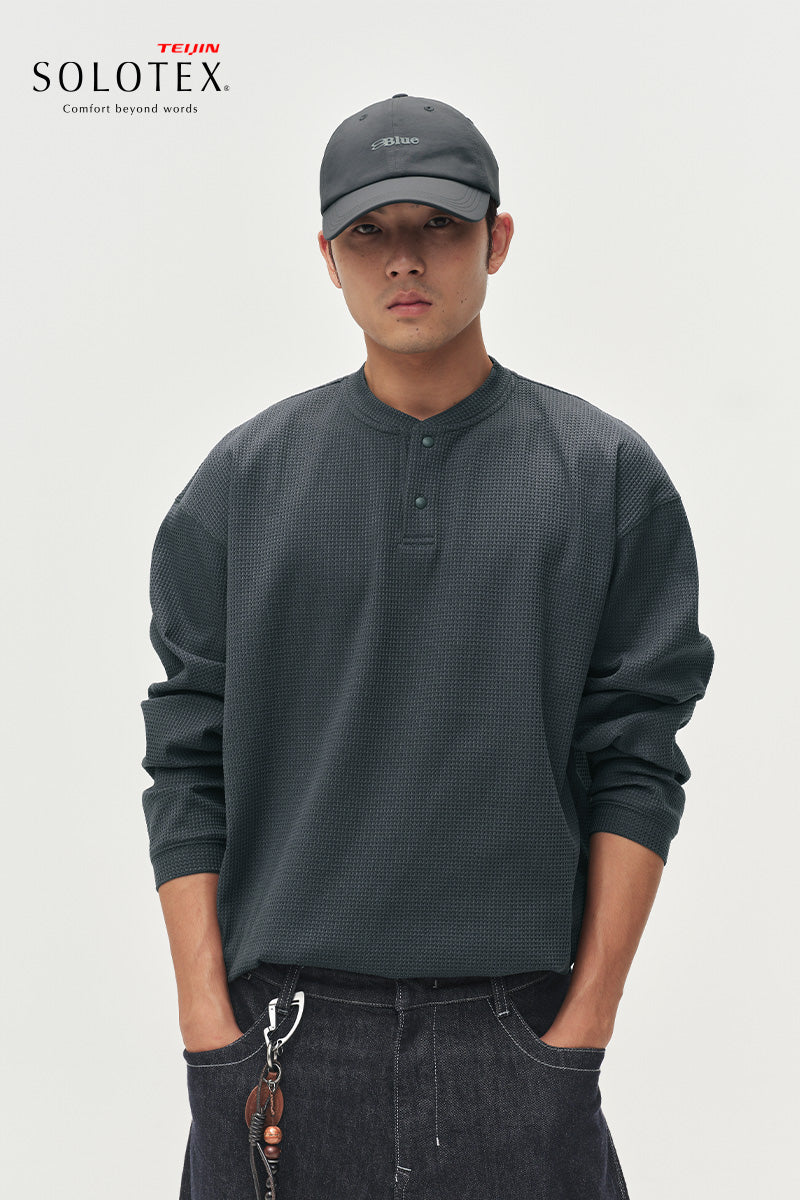 SOLOTEXヘンリーネックワッフル長袖TシャツNLBLCTX023