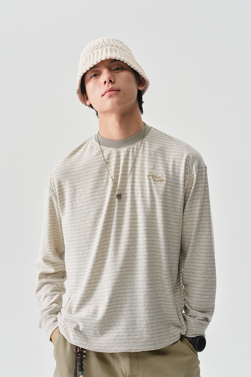 細ボーダーコットン長袖TシャツNLBLCTX014