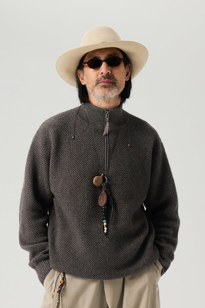 ウールハーフジップロングスリーブニットセーター25BLMS007