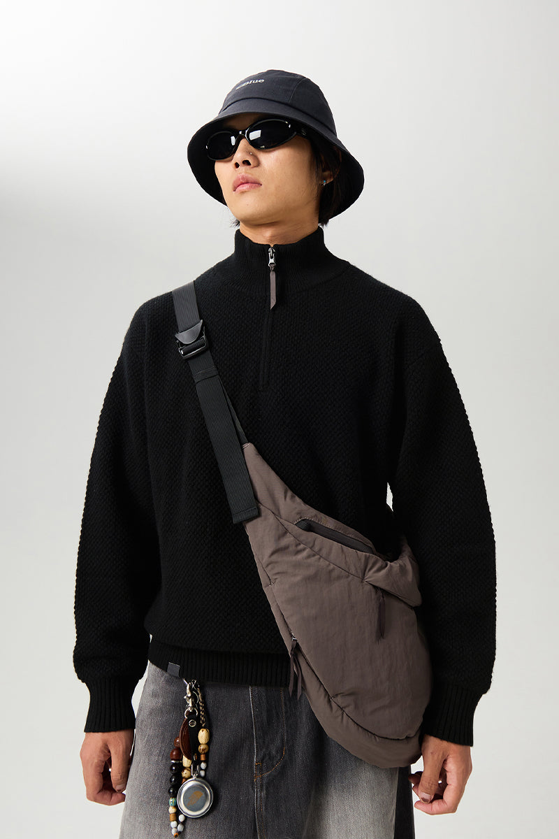 ウールハーフジップロングスリーブニットセーター25BLMS007