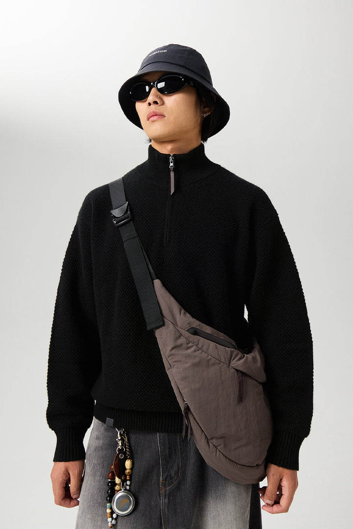 ウールハーフジップロングスリーブニットセーター25BLMS007