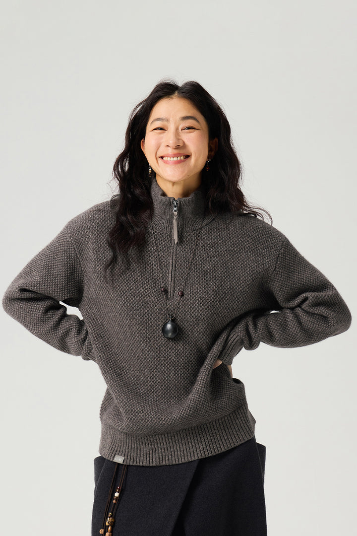 ウールハーフジップロングスリーブニットセーター25BLMS007