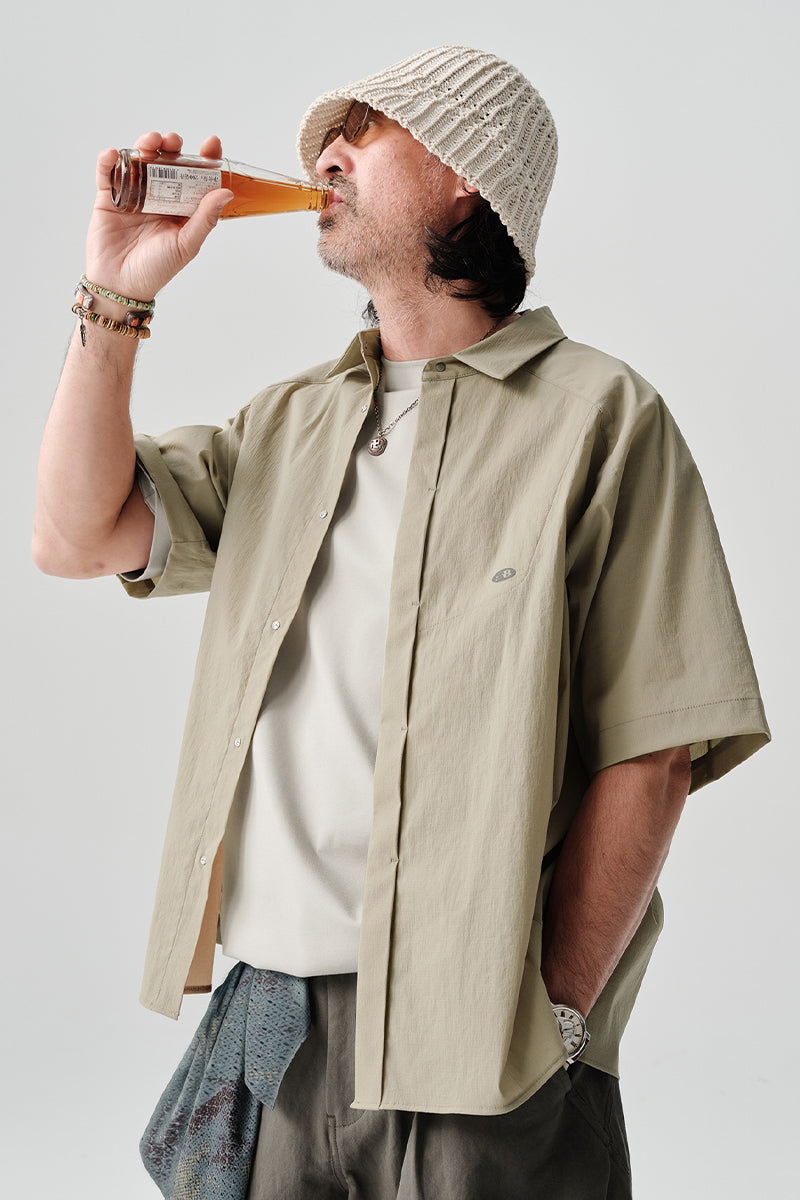 シワ感撥水加工半袖シャツシャツNLBLDCY001