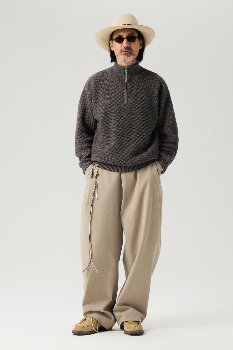 ウールハーフジップロングスリーブニットセーター25BLMS007